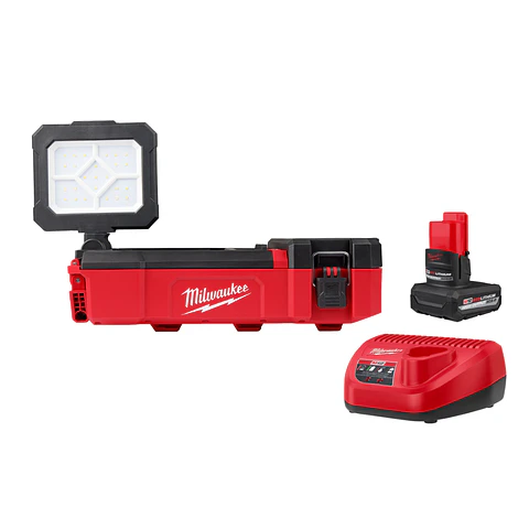 Kit Foco Led Milwaukee M12 Packout Cabezal Giratorio 1400 Lúmenes 2356-20