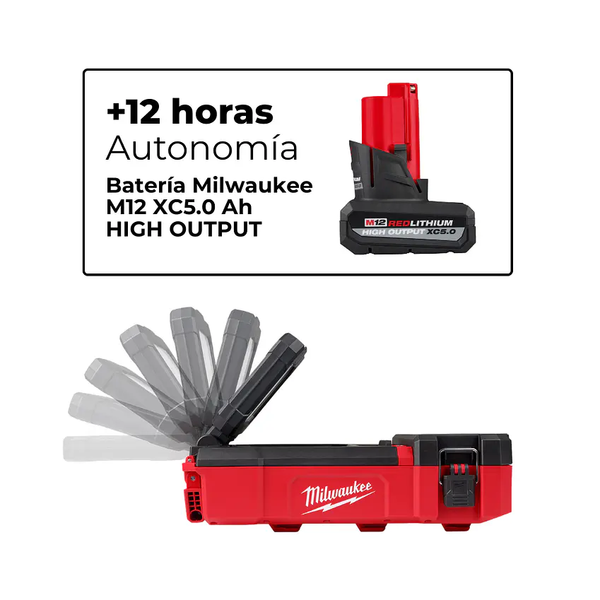 Kit Foco Led Milwaukee M12 Packout Cabezal Giratorio 1400 Lúmenes 2356-20 3