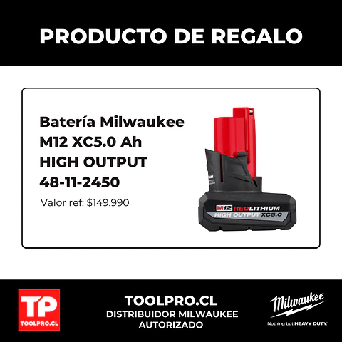 Cepillo Inalámbrico Milwaukee M12 Brushless 50,8 Mm 2524-20 + Bat 5 Ah