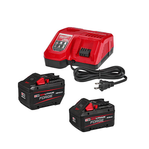 Pack 2 Baterías Milwaukee M18 FORGE 12 Ah y 8Ah + Cargador Rápido 1
