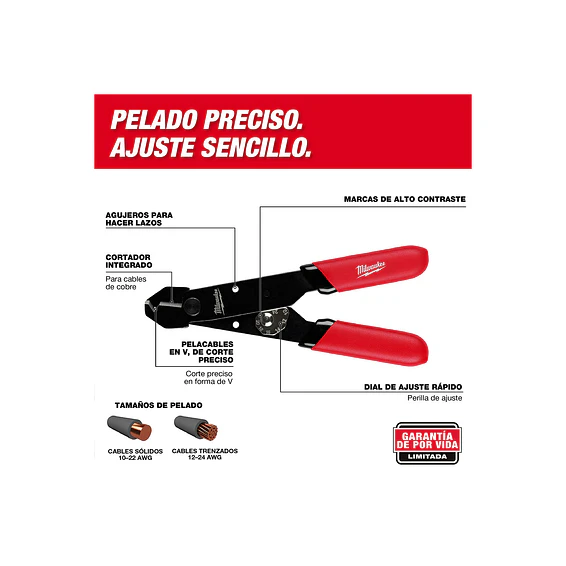 Pelacables Milwaukee Ajustable Plano 12-24 Awg 48-22-3040 3