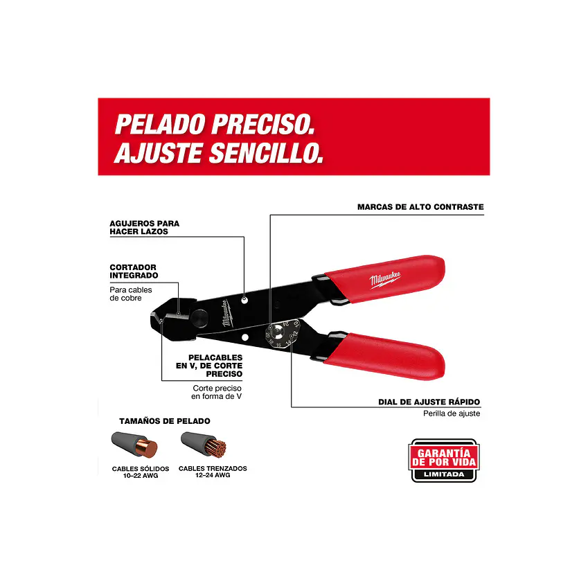 Pelacables Milwaukee Ajustable Plano 12-24 Awg 48-22-3040 3