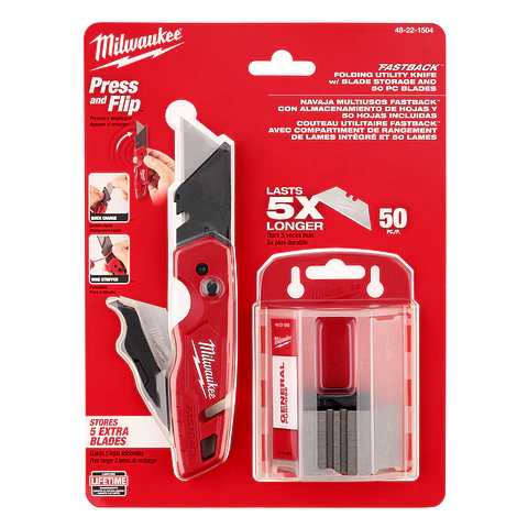 Cuchillo Plegable Milwaukee Fastback + 50 Hojas De Repuesto 48-22-1504