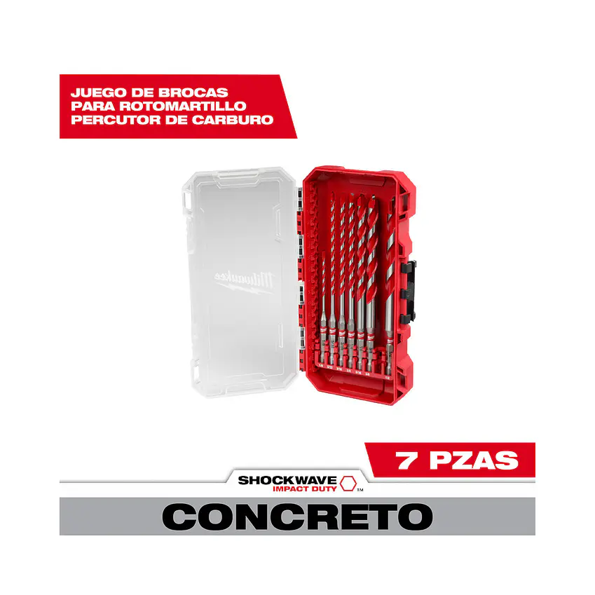 Set Brocas Largas Para Concreto 7 Pzs Milwaukee Shockwave 48-20-9057 3