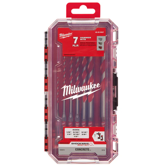 Set Brocas Largas Para Concreto 7 Pzs Milwaukee Shockwave 48-20-9057 2