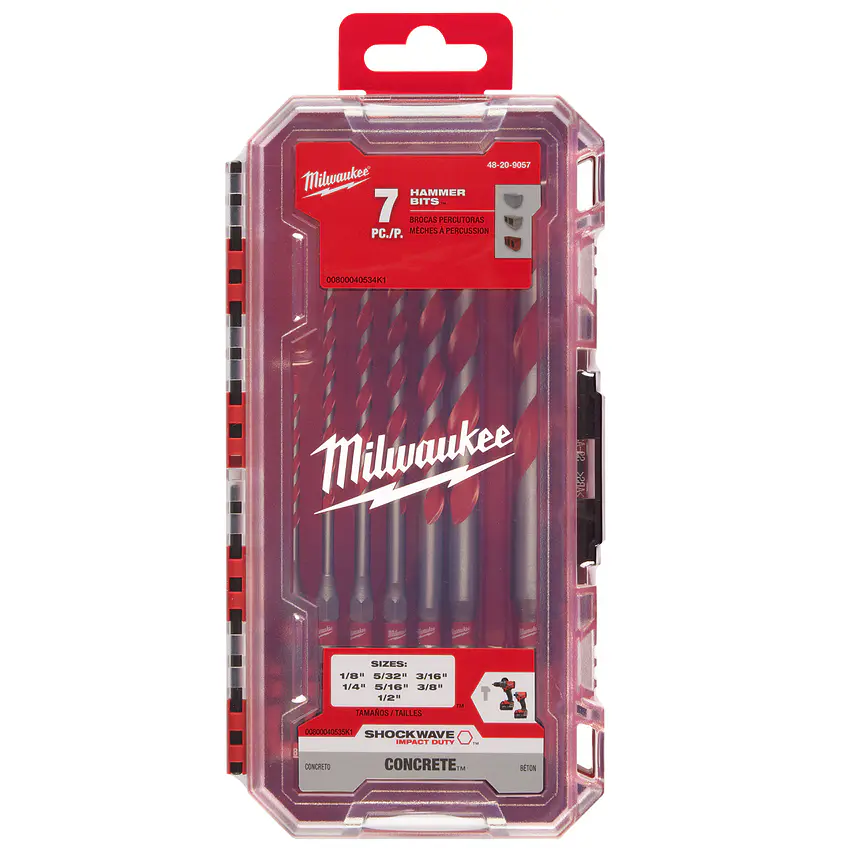 Set Brocas Largas Para Concreto 7 Pzs Milwaukee Shockwave 48-20-9057 2