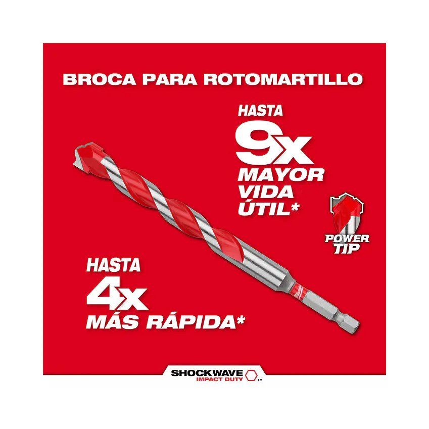 Set Brocas Largas Para Concreto 7 Pzs Milwaukee Shockwave 48-20-9057 6