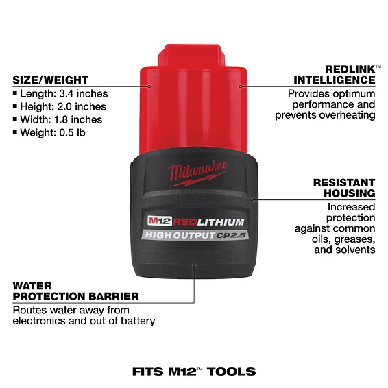 Milwaukee Batería M12 Compacta 2.5 Amperios/h High Output 48-11-2425 5