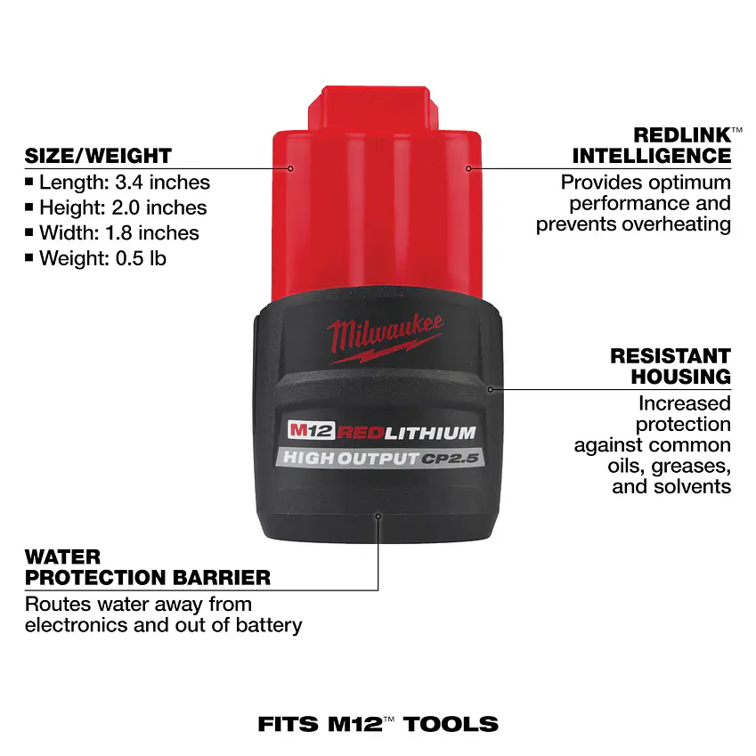 Milwaukee Batería M12 Compacta 2.5 Amperios/h High Output 48-11-2425 5