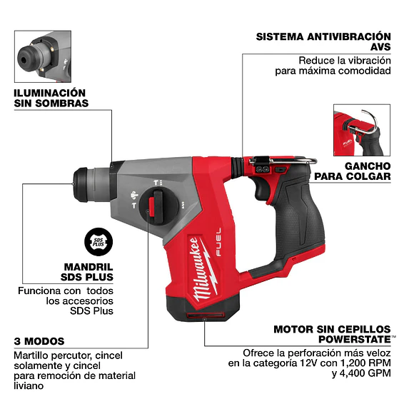 Rotomartillo Compacto Milwaukee M12 FUEL SDS Plus 5/8” 2508-20 4