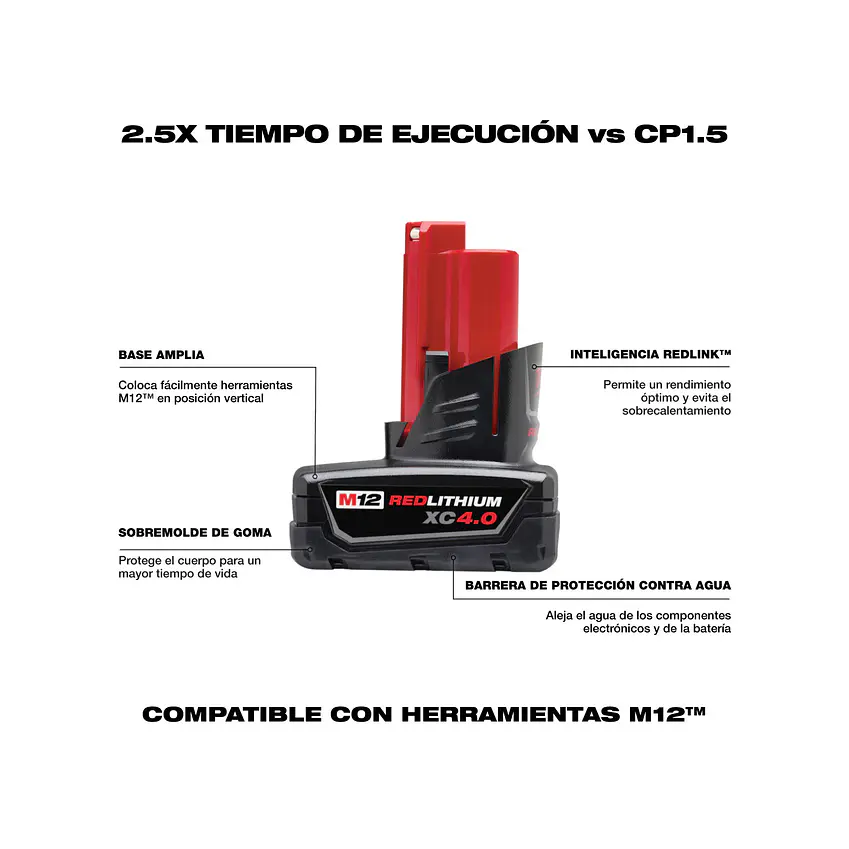 Pack 2 Baterías Milwaukee M12 REDLITHIUM XC4.0 Ah 48-11-2442 3