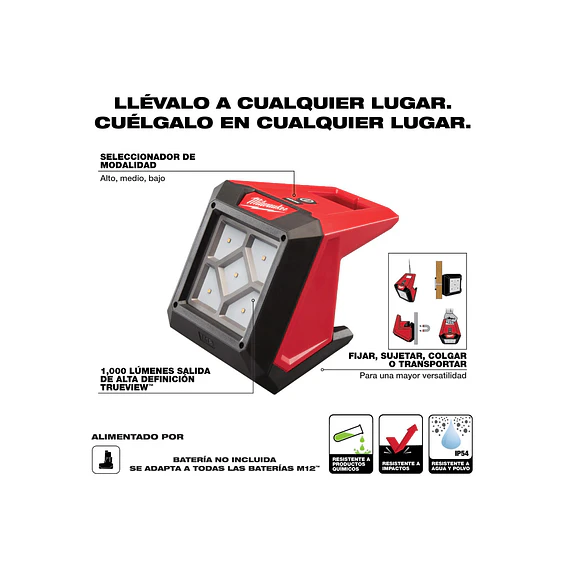 Foco LED de Montaje Milwaukee M12 ROVER Magnético 1000 lúmenes 2364-20 4