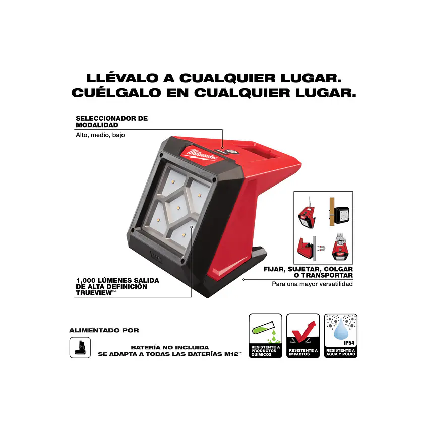 Foco LED de Montaje Milwaukee M12 ROVER Magnético 1000 lúmenes 2364-20 4