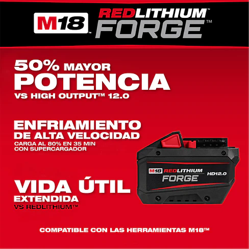 Kit Batería Milwaukee M18 FORGE 12 Ah c/ Cargador Rápido + Batería FORGE 8Ah 4