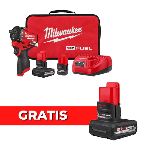 Kit Llave Impacto 1/2" Milwaukee M12 FUEL Stubby 2563-22 + Batería 5 Ah