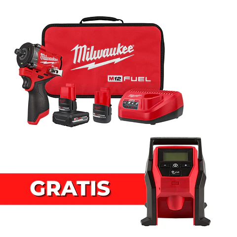 Kit Llave Impacto 1/2" Milwaukee M12 FUEL Stubby 2563-22 + Inflador
