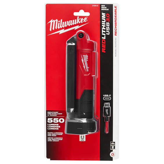 Linterna Tipo Barra Milwaukee Recargable USB Magnética 550 Lúmenes 2128-21 8