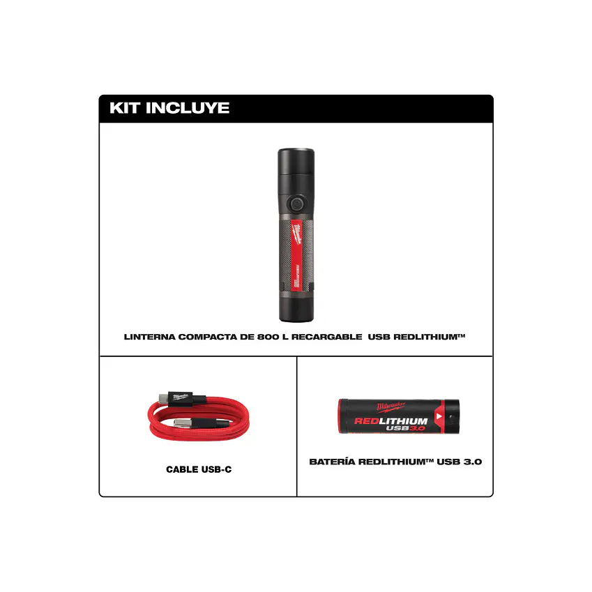 Linterna De Mano Milwaukee IP67 Recargable Usb 800 lúmenes 2160-21 8