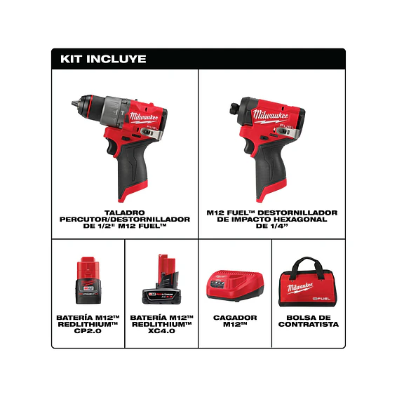 Taladro Percutor + Atornillador Impacto Milwaukee M12 Fuel 3ra Gen 3497-22 4
