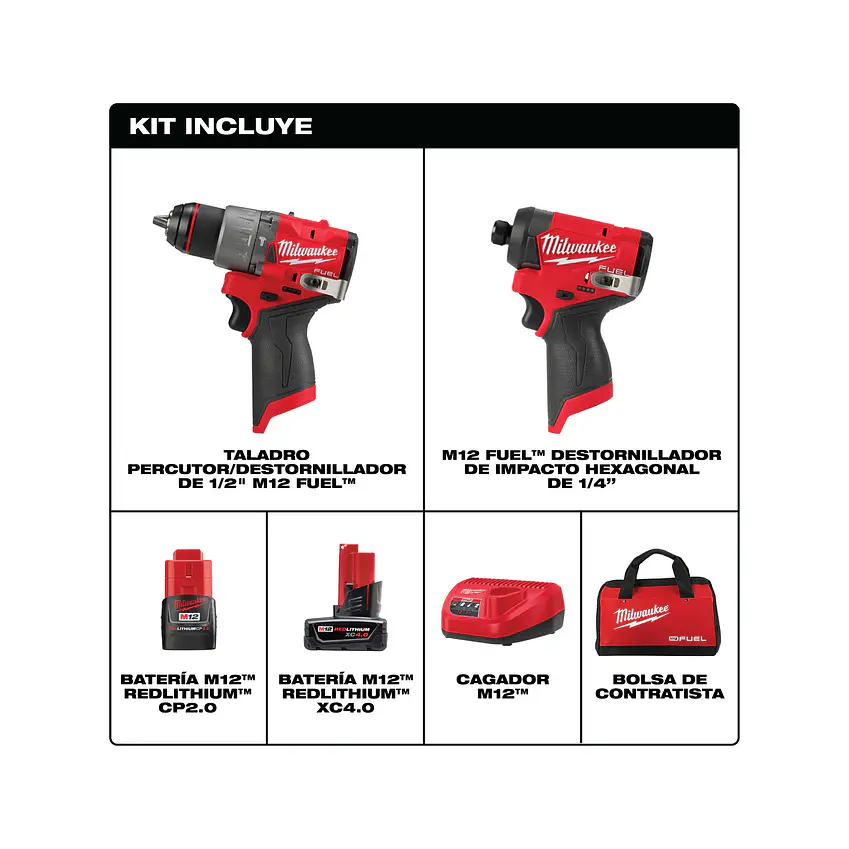 Taladro Percutor + Atornillador Impacto Milwaukee M12 Fuel 3ra Gen 3497-22 4