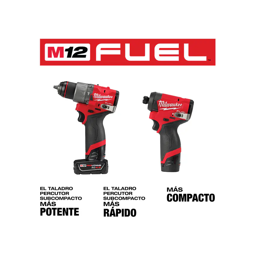 Taladro Percutor + Atornillador Impacto Milwaukee M12 Fuel 3ra Gen 3497-22 2