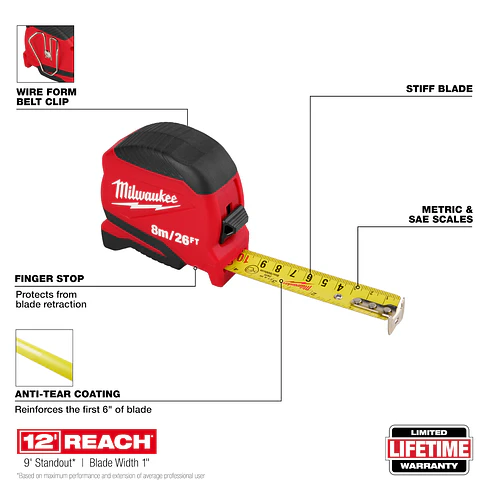 Huincha De Medir Compacta 8 Metros Milwaukee 48-22-1726 10