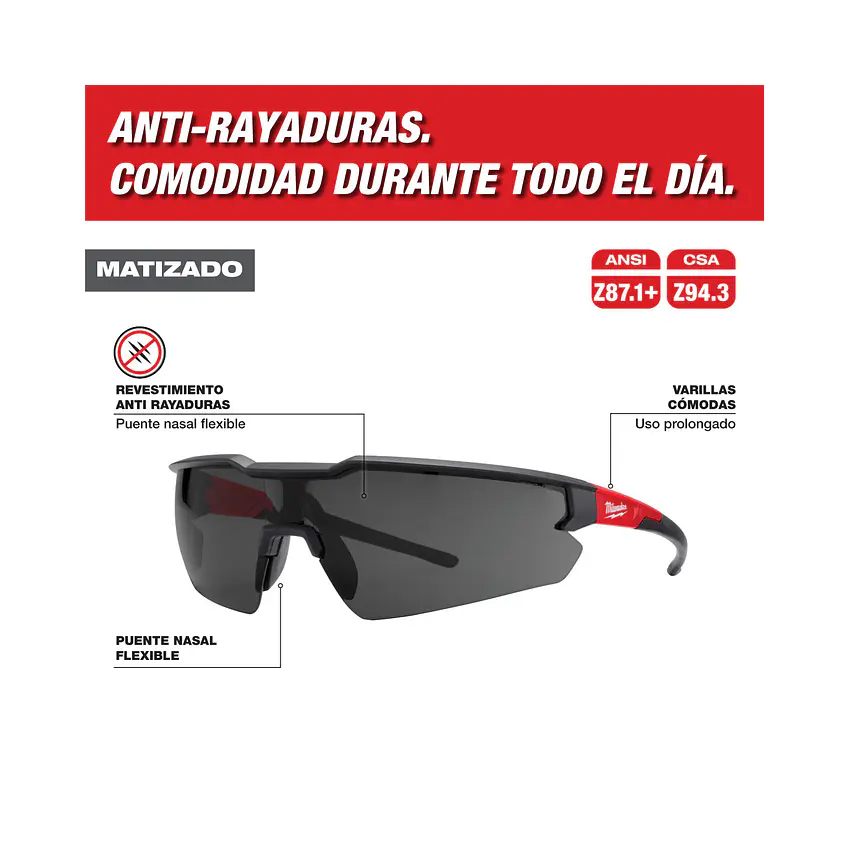 Pack 3 Lentes De Seguridad Milwaukee Oscuros Anti Rayas 48-73-2054 7