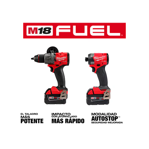 Kit Taladro + Atornillador Milwaukee M18 FUEL 4ta Gen 3697-22 + Batería 6 Ah 3