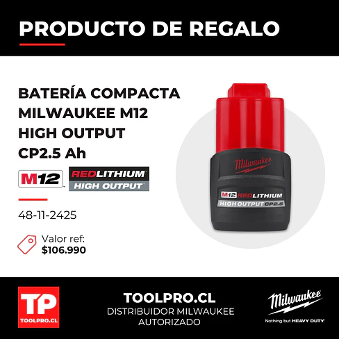 Kit Taladro y Atornillador Subcompactos Milwaukee M12 Brushless 3494-22 + Batería 2