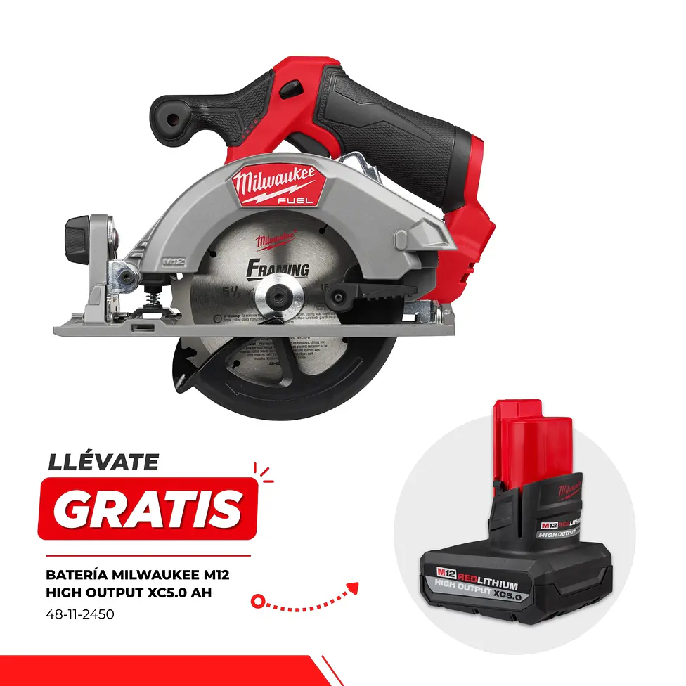 Milwaukee Sierra Circular 5-3/8 M12 Fuel 2521-20 + Batería 5 Ah 1