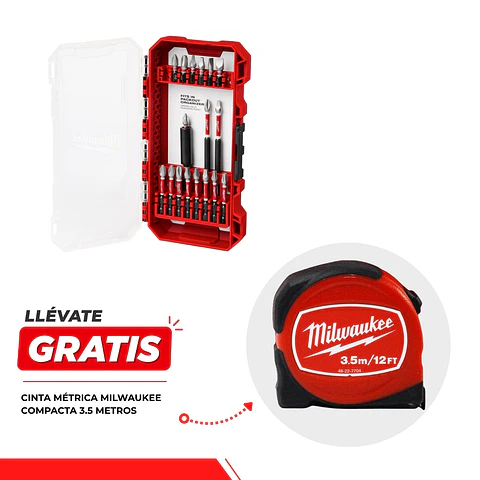 Set de puntas Milwaukee 18 piezas + Huincha 3.5 mt GRATIS