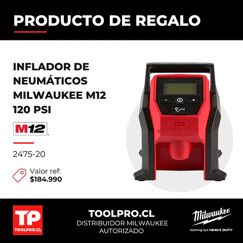 Kit Llave Impacto 1/2" Milwaukee M12 FUEL Stubby 2563-22 + Inflador