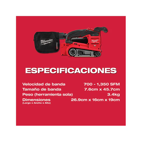 Lijadora De Banda Milwaukee M18 Fuel 3 x 18 Pulgadas 2832-20 7