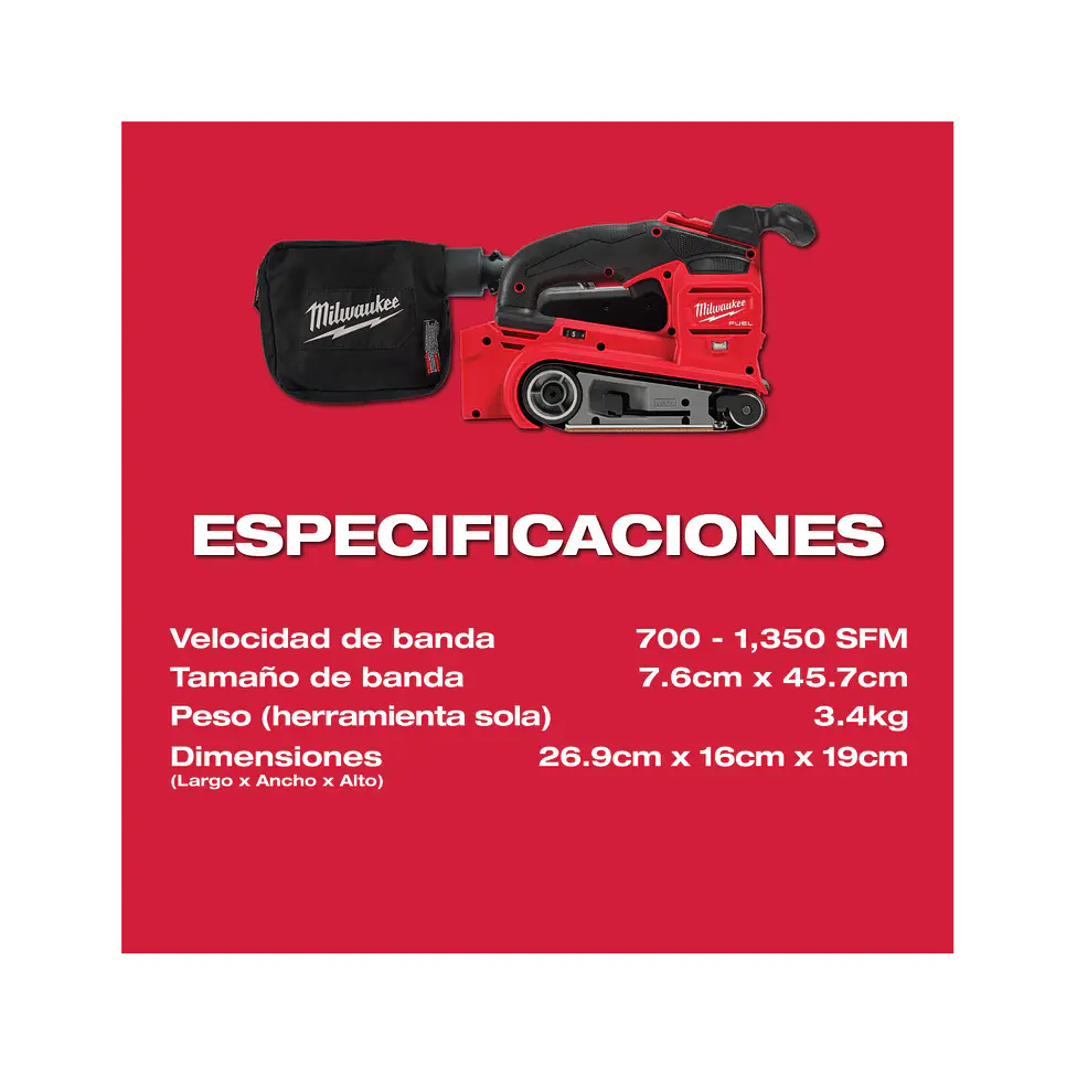 Lijadora De Banda Milwaukee M18 Fuel 3 x 18 Pulgadas 2832-20 7