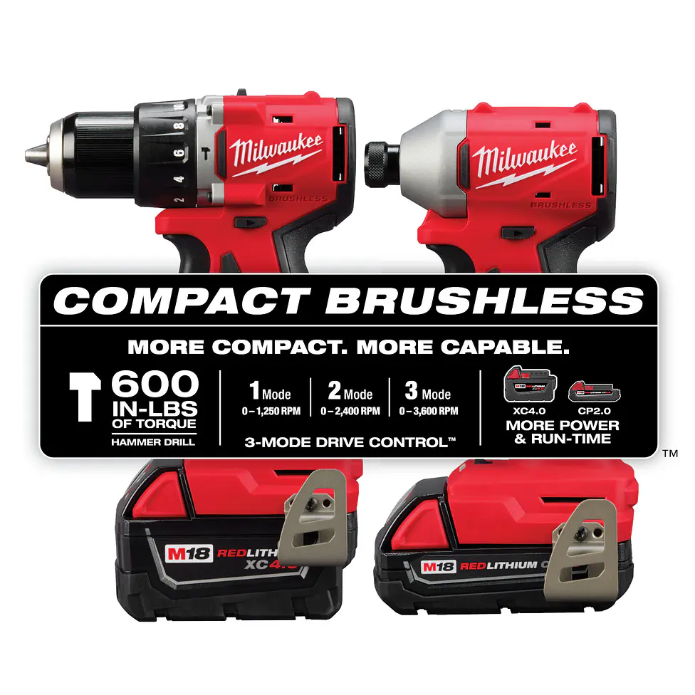Kit Taladro Percutor + Atornillador Milwaukee M18 Brushless 3693-22CX 2