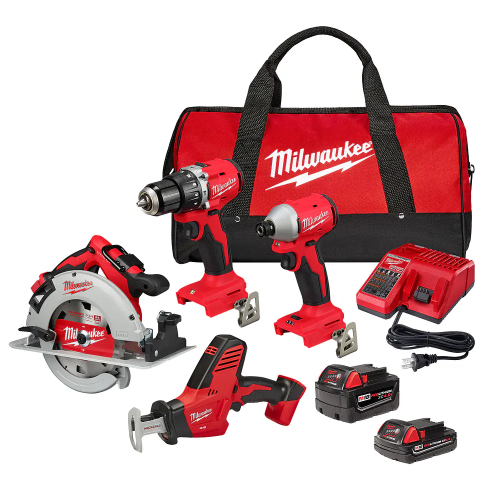 Kit 4 Herramientas Milwaukee M18 Brushless + 2 Baterías 3693-24CX 1