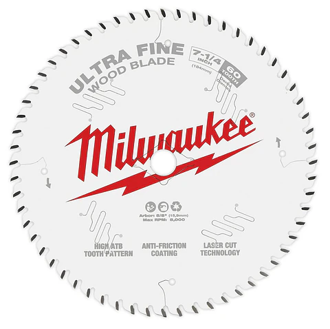 Disco De Corte 7-1/4" Milwaukee 60 Dientes Ultra Fino 48-40-0730