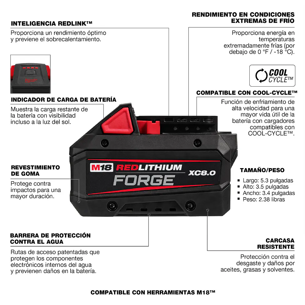 Milwaukee Batería M18 FORGE XC 8.0 Amperios/hora 48-11-1881 Sellada 5