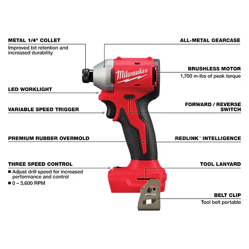 Atornillador de Impacto Milwaukee M18 Brushless 1/4