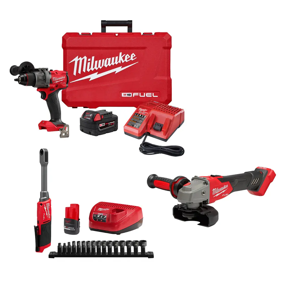 Milwaukee Kit Taladro Percutor 1 Bat + Esmeril 2889-20 + Kit Chicharra Insider M12 FUEL 1