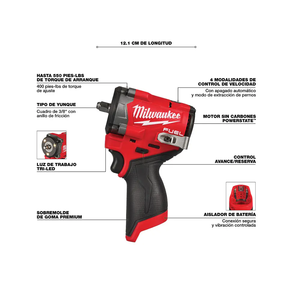 Llave Impacto Milwaukee M12 FUEL Stubby 1/2” 745 Nm 2563-20 4