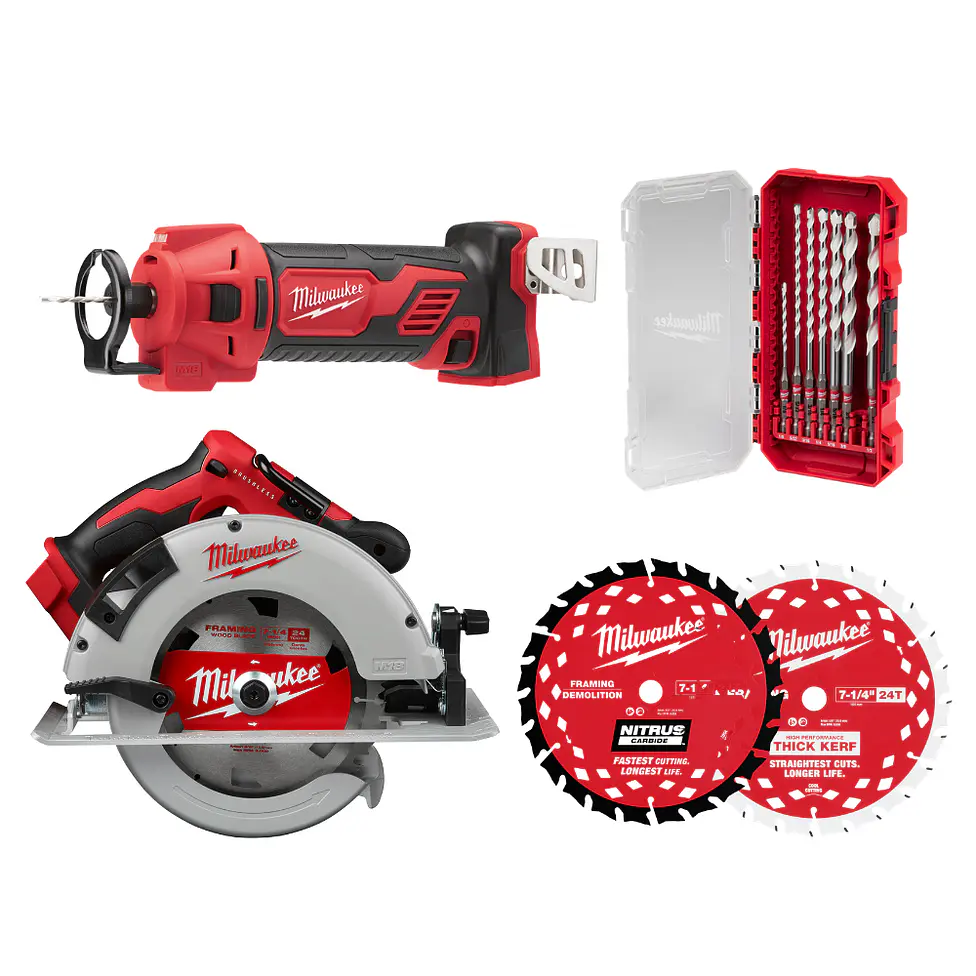 Pack Herramientas Milwaukee Sierra C. + Cortadora + Accesorios 1