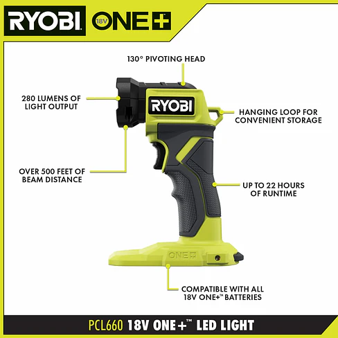 Linterna LED Ryobi ONE+ 18V PCL660 7
