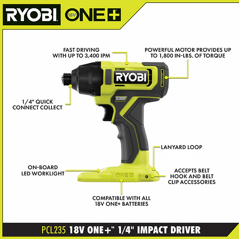 Atornillador de Impacto Ryobi ONE+ 18V 1/4