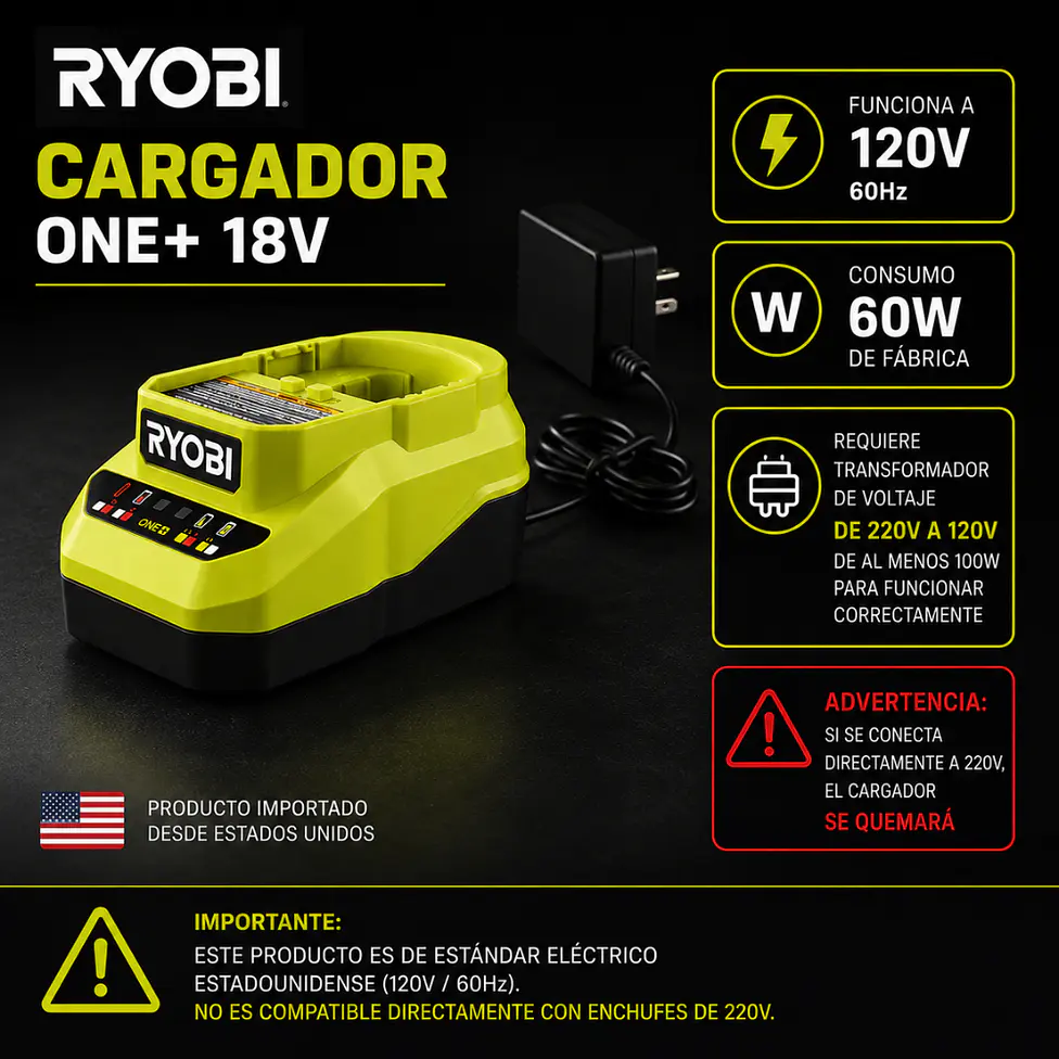 Kit Batería Ryobi ONE+ 18V 2.0Ah + Cargador PSK005 4