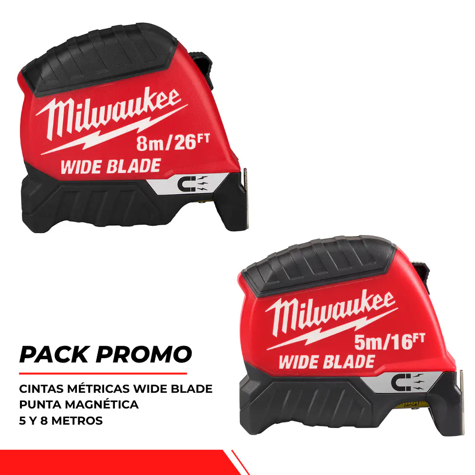 Pack 2 Huinchas Milwaukee 5 y 8 Mt Punta Magnética Hoja Ancha 1
