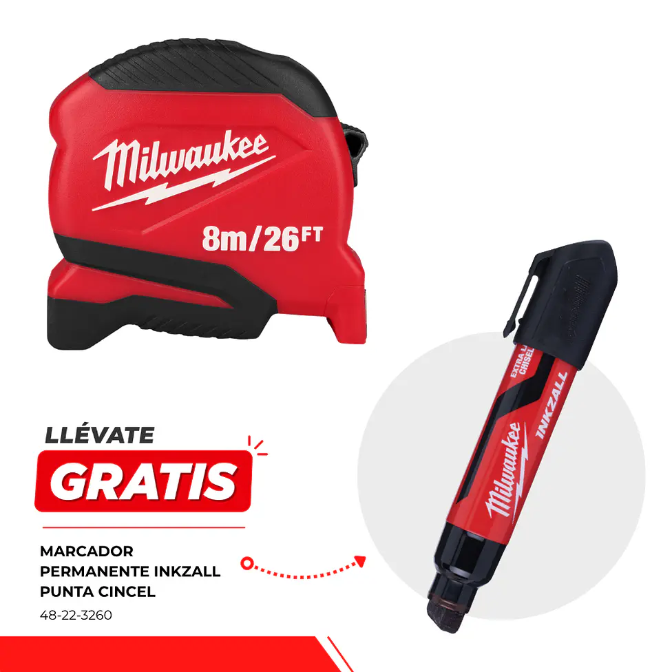 Pack Huincha Milwaukee Compacta 8 Mt + Marcador Permanente 1