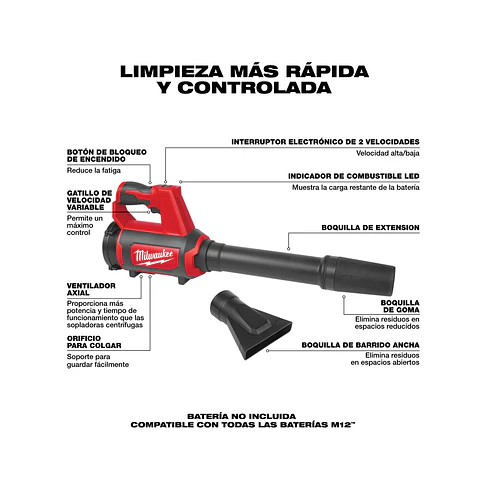 Sopladora Inalámbrica Compacta Milwaukee M12 0852-20 3