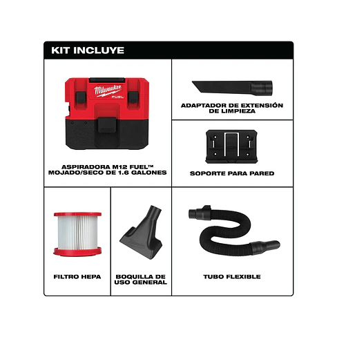 Aspiradora Húmedo/Seco Milwaukee M12 FUEL 6 Lt Filtro Hepa 0960-20 5