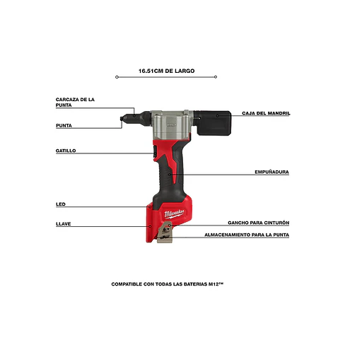 Remachadora Inalámbrica Milwaukee M12 Modelo 2550-20 5